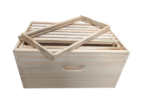 Fully Assembled Double Beehive - 8 Frame Kit With 2 Boxes, Mesh Base, Gabled Lid and Assembled Wired Frames