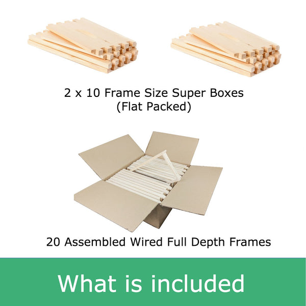 Beehive Double combo kit, 2 super and assembled frames - what is included