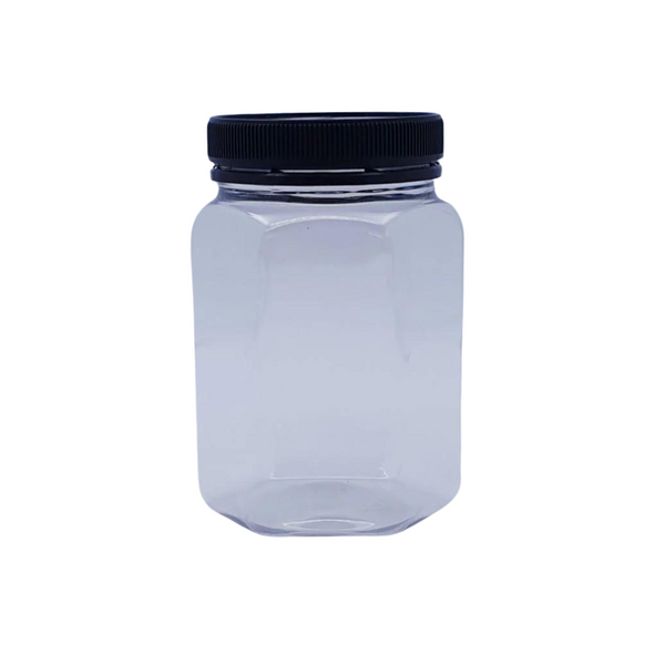 360ml 500g Hexagon Hex Plastic PET jars - Black Lids