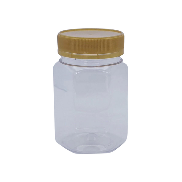 360ml 500g Hexagon Hex Plastic PET jars - Yellow Lids