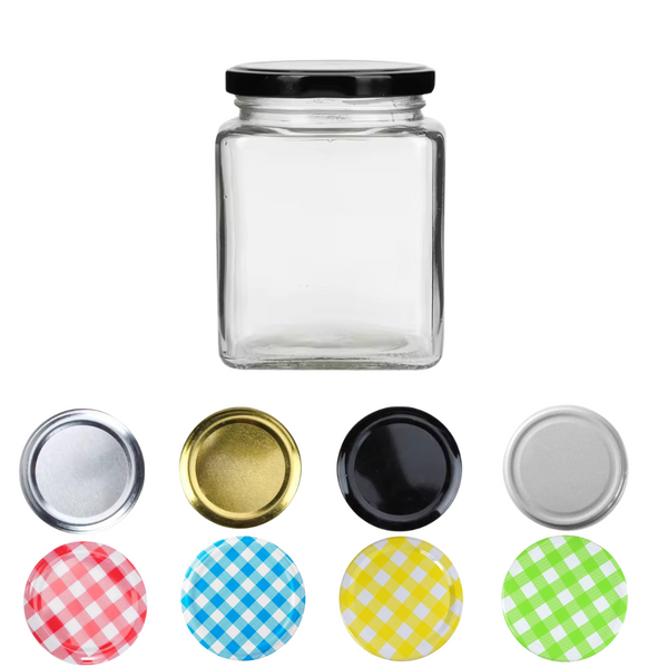 500g honey jam preserves chutney Square Glass jar with lid choice red check blue gingham yellow checker green gingham preserving jars 380ml preserving jar bulk red white gold black silver