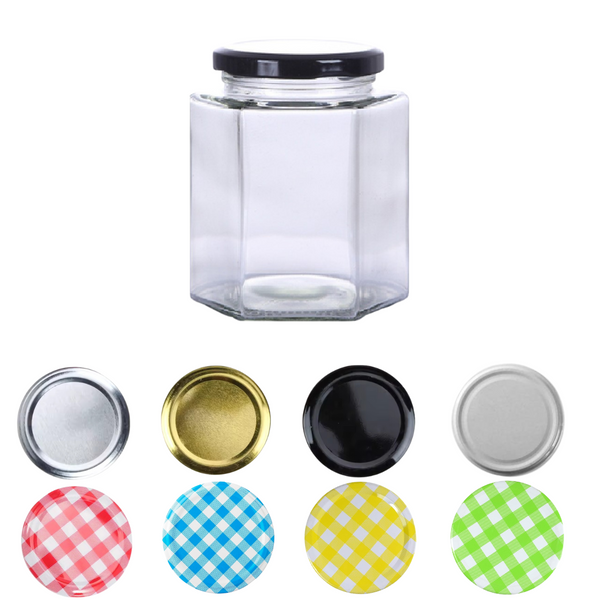 500g honey jam preserves chutney Hexagon Hex Glass jar with lid choice red check blue gingham yellow checker green gingham preserving jars bulk