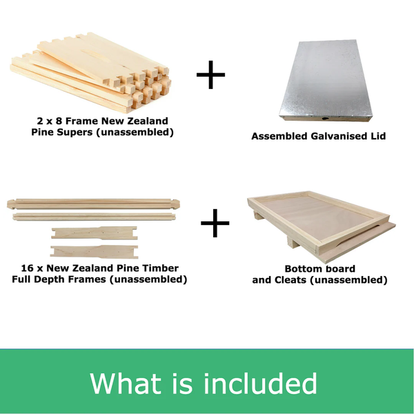 Double Beehive - Full Depth Hive unassembled with 16 unassembled Frames