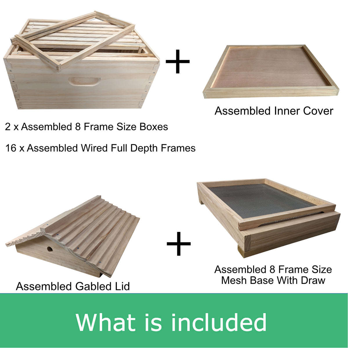 Fully Assembled Double Beehive - 8 Frame Kit With 2 Boxes, Mesh Base ...