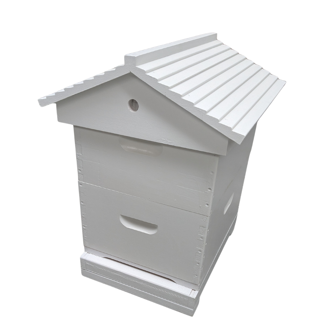 Fully Assembled Double Beehive - 10 Frame Kit With 2 Boxes, Mesh Base, Gabled Lid and Assembled Wired Frames
