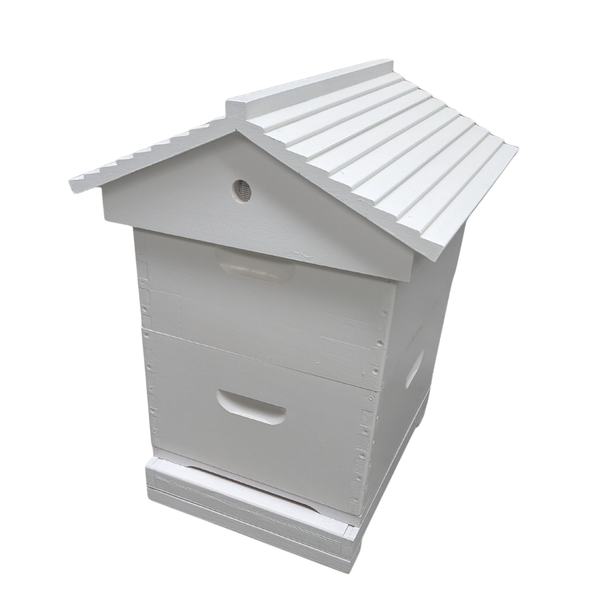 Fully Assembled Double Beehive - 10 Frame Kit With 2 Boxes, Mesh Base, Gabled Lid and Assembled Wired Frames