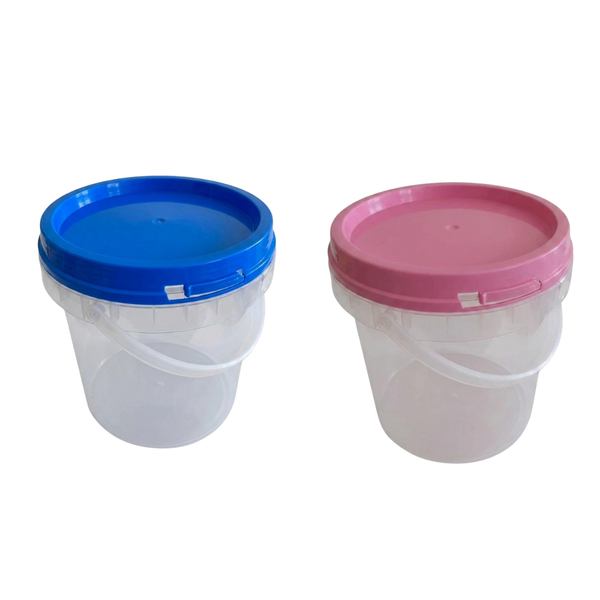 Clear fairy floss and lolly tubs with pink and blue tamper proof lids, Australian made food grade