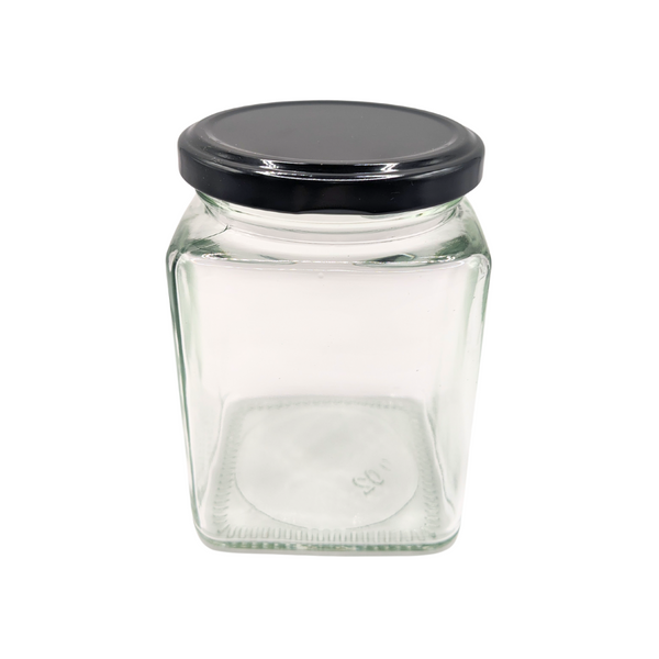 Square Glass Honey Jar lack lid 380ml 500g