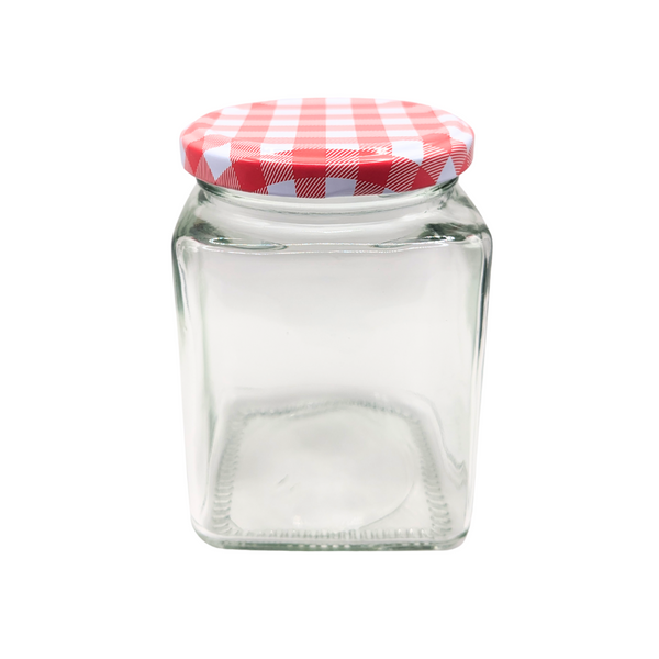 Square Glass Jar Red White Gingham Lid Check 380ml 500g