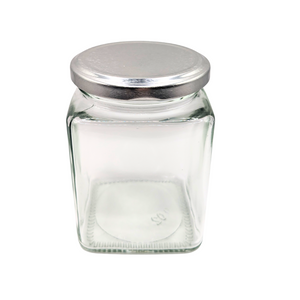 Square Glass Honey Jar 380ml 500g Silver Lid