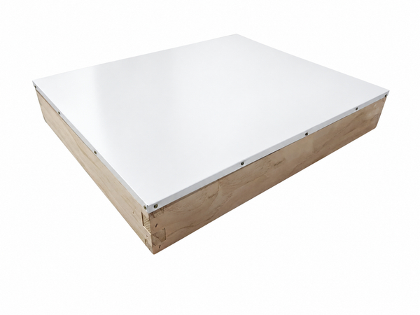 8 frame telescopic beehive lid in raw timber with white metal top
