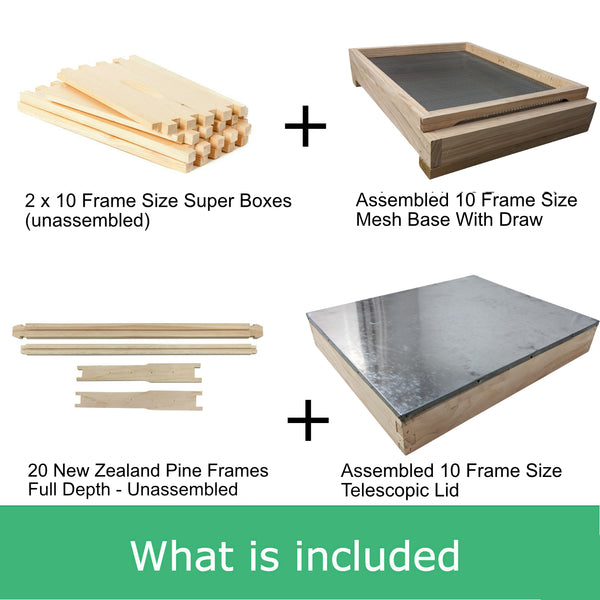 10 Frame Double Beehive Kit With Mesh Screen Bottom Board And Telescopic Lid