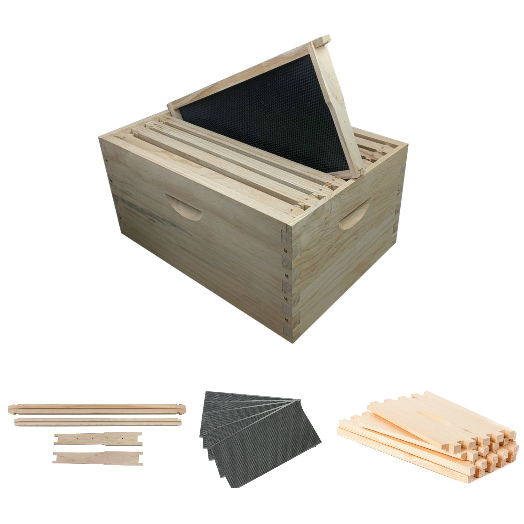 8 Frame Full Depth Beehive Super/Box Kit Including Frames and Foundation